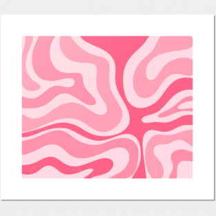 Modern Retro Liquid Swirl Abstract Pattern in Candy Pink Posters and Art